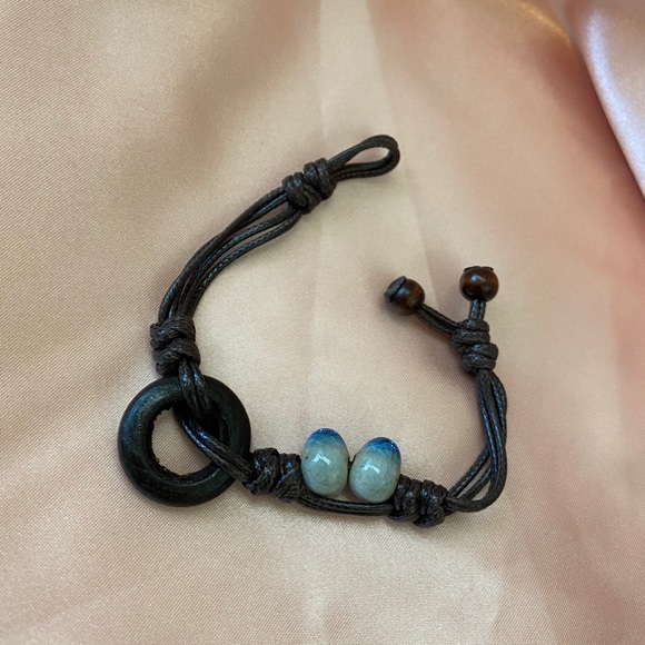 Ceramic Bead Charm Wood Bracelet BOHO Bolo - Picture 5 of 9